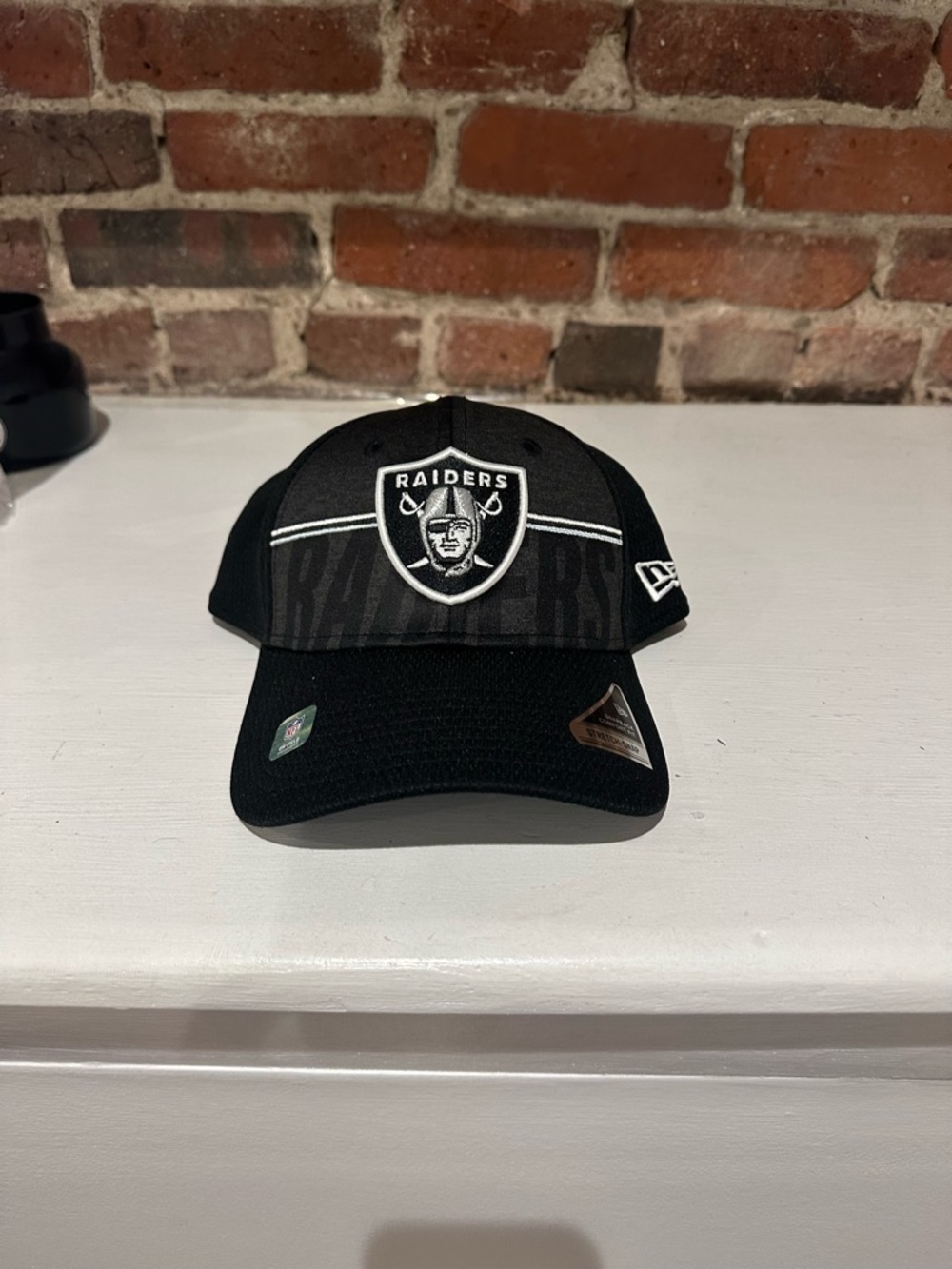 New Era Black Raiders Logo Cap with White Trim